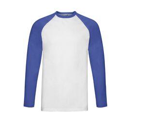 Fruit of the Loom SC238 - Herren Langarm T-Shirt 100% Baumwolle White / Royal Blue
